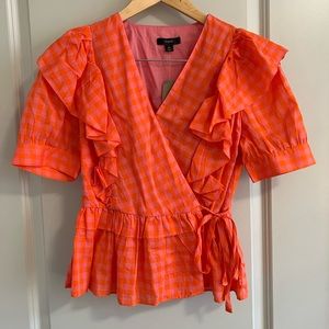 Ruffle wrap top in gingham